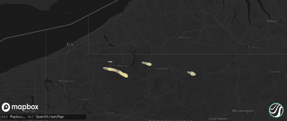 Hail map in Bradford, PA on July 4, 2026