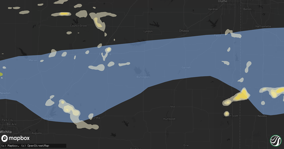 Hail map in Burlington, KS on July 4, 2026