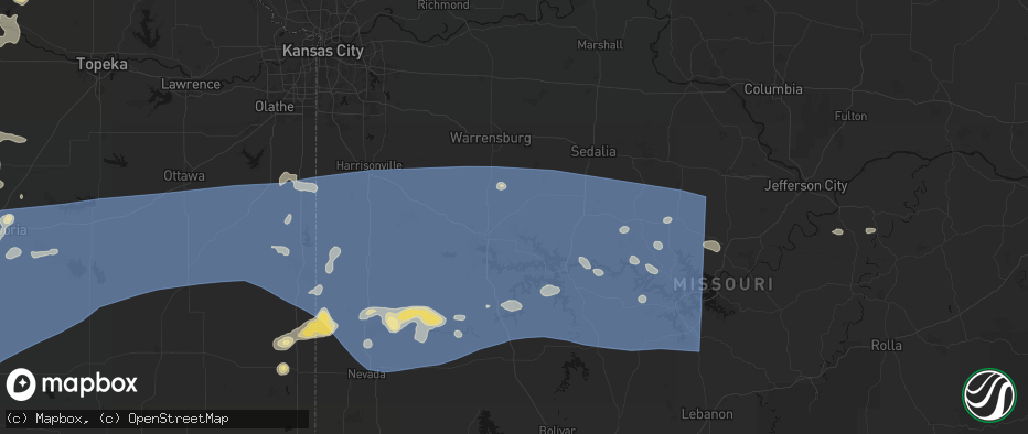 Hail map in Calhoun, MO on July 4, 2026