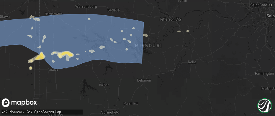 Hail map in Camdenton, MO on July 4, 2026