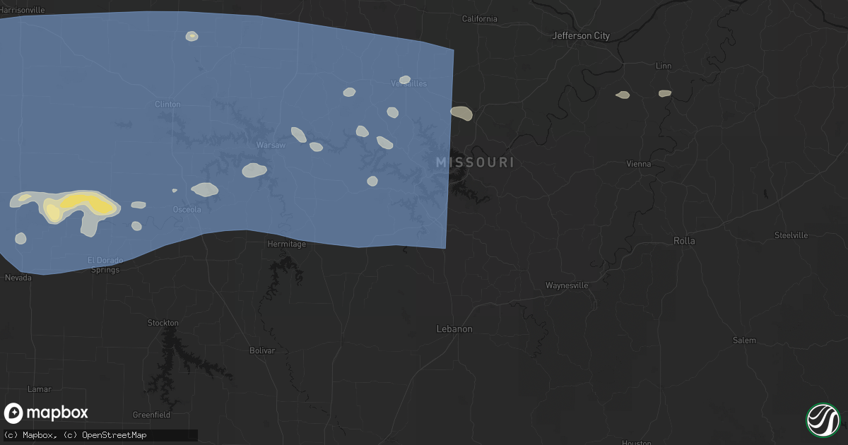 Hail map in Camdenton, MO on July 4, 2026