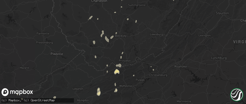Hail map in Camp Creek, WV on July 4, 2026