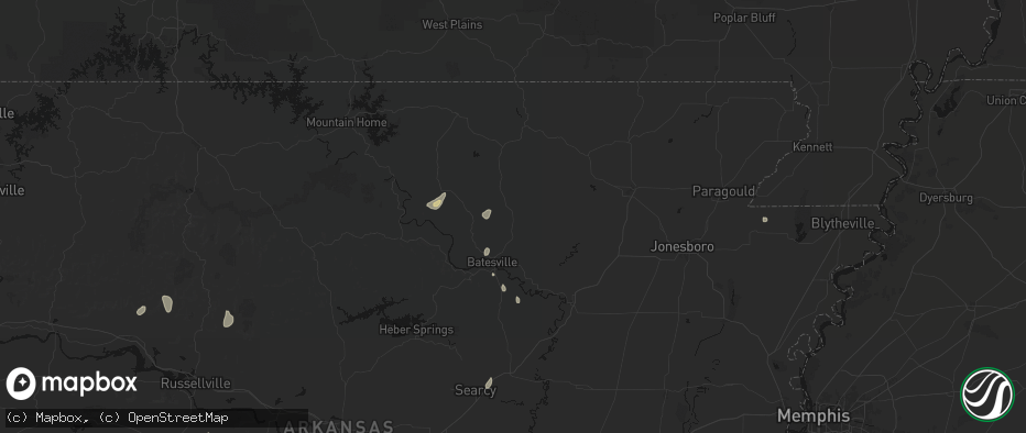 Hail map in Cave City, AR on July 4, 2026