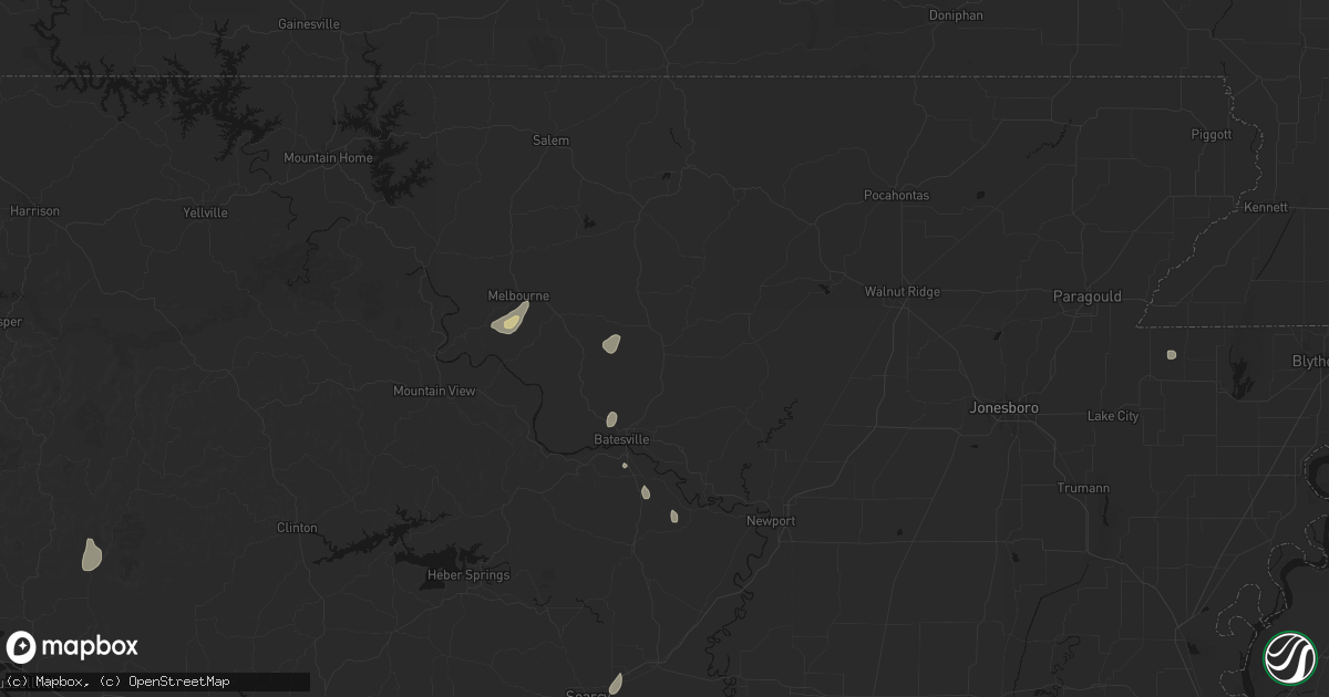 Hail map in Cave City, AR on July 4, 2026
