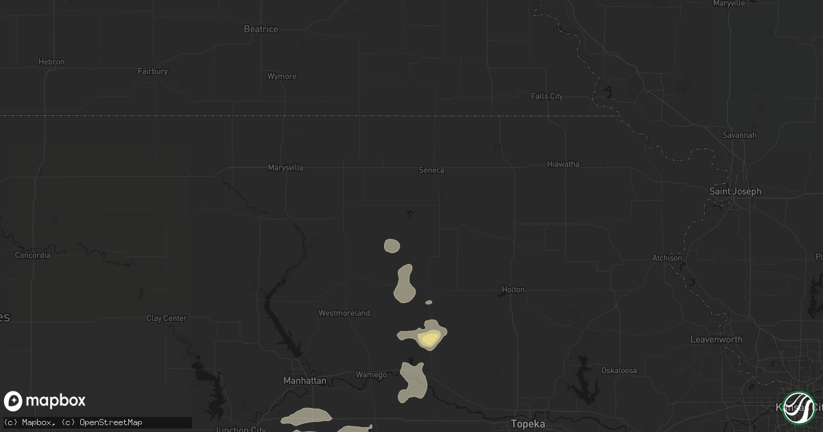 Hail map in Centralia, KS on July 4, 2026