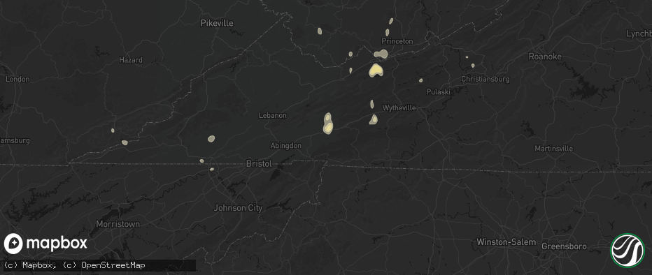 Hail map in Chilhowie, VA on July 4, 2026