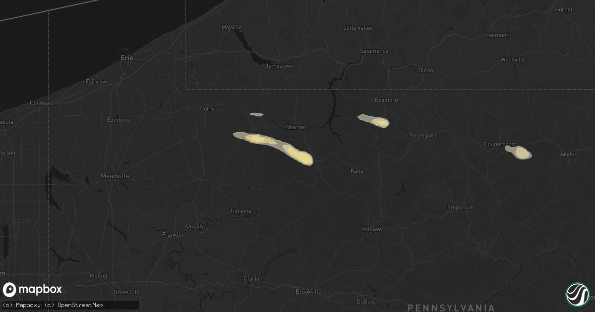 Hail map in Clarendon, PA on July 4, 2026