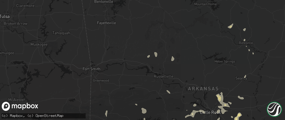 Hail map in Clarksville, AR on July 4, 2026