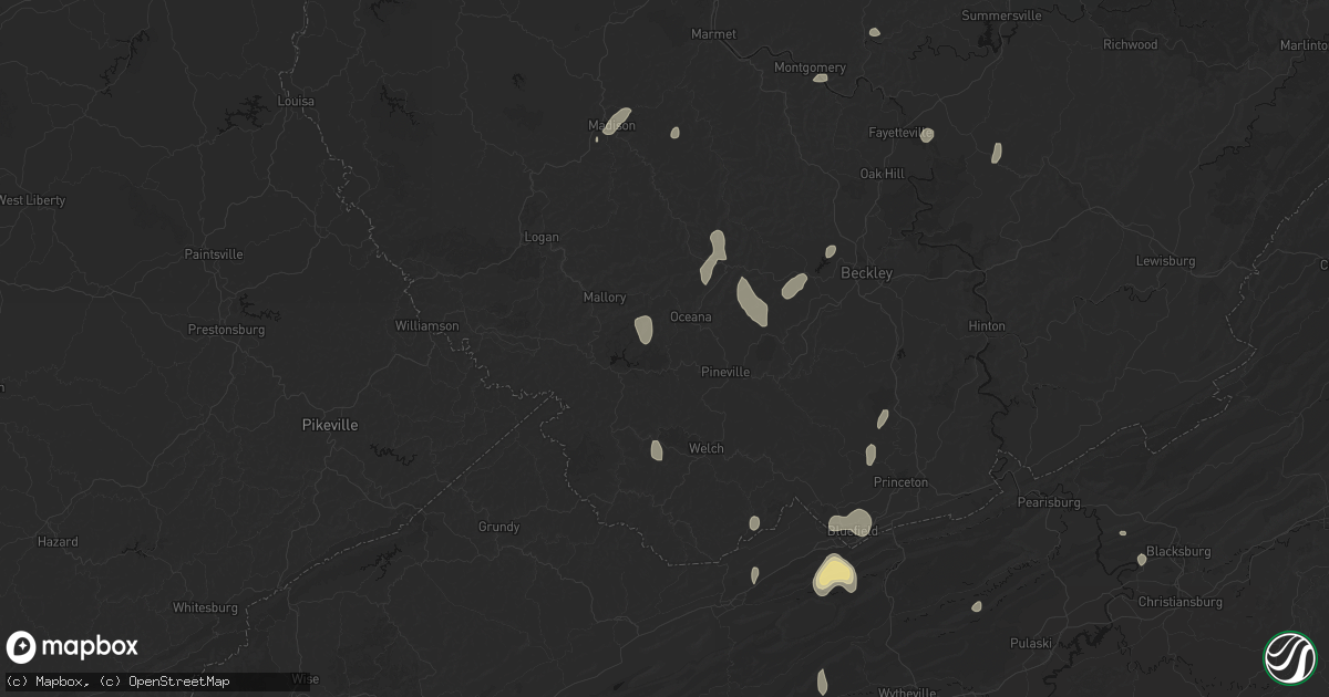 Hail map in Clear Fork, WV on July 4, 2026