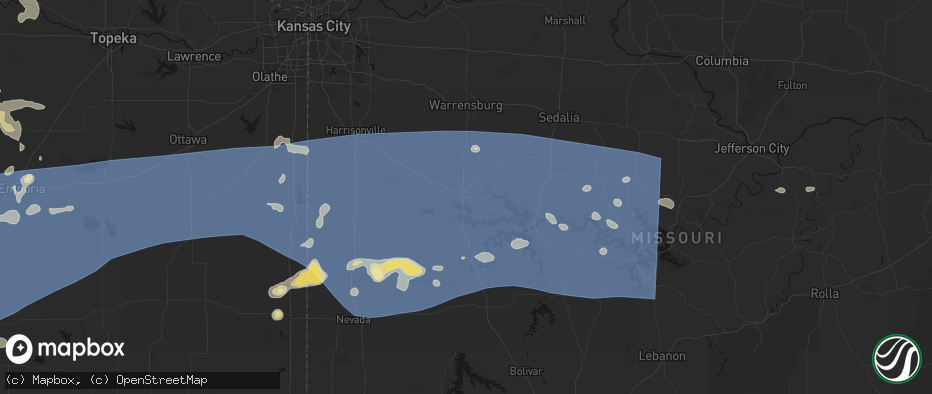 Hail map in Clinton, MO on July 4, 2026