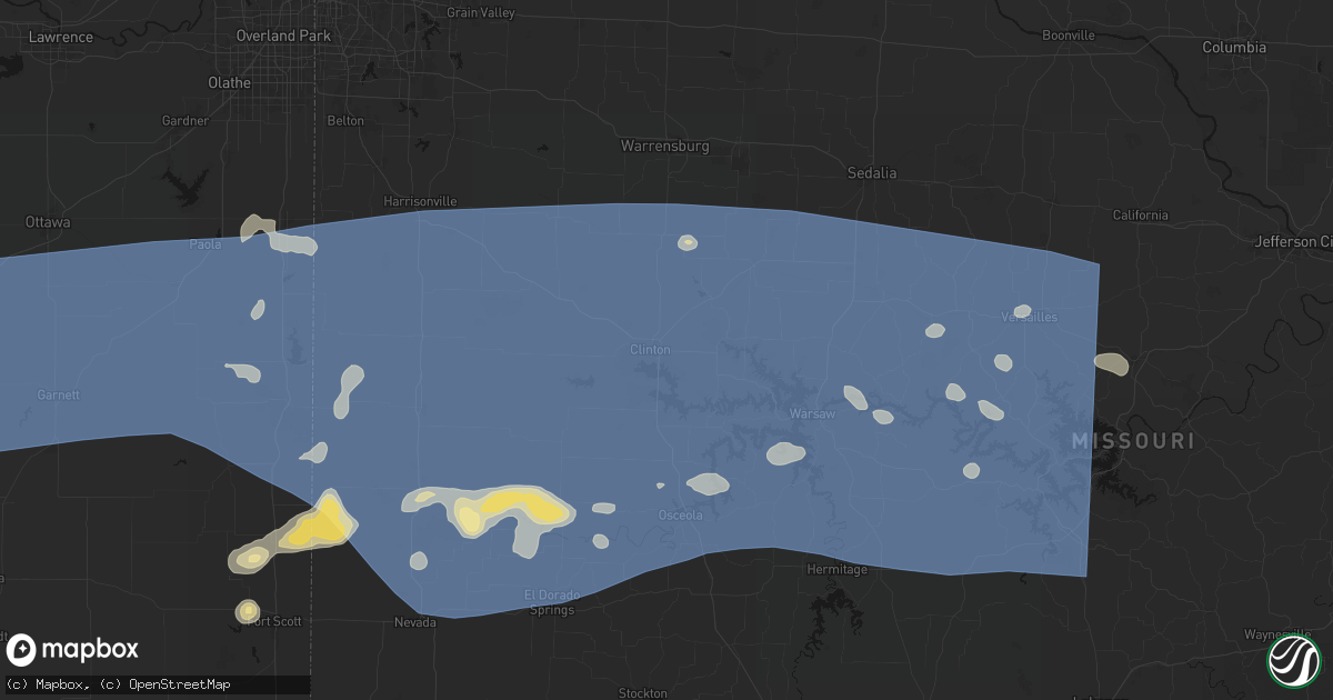 Hail map in Clinton, MO on July 4, 2026