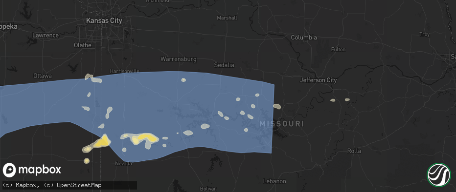 Hail map in Cole Camp, MO on July 4, 2026