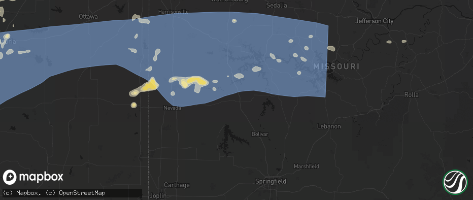 Hail map in Collins, MO on July 4, 2026