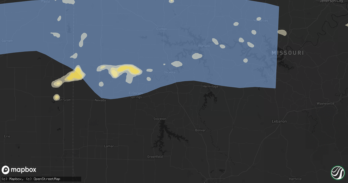 Hail map in Collins, MO on July 4, 2026