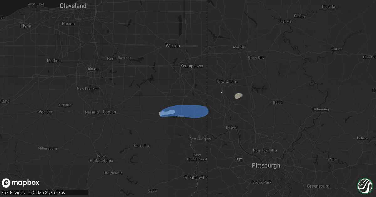 Hail map in Columbiana, OH on July 4, 2026