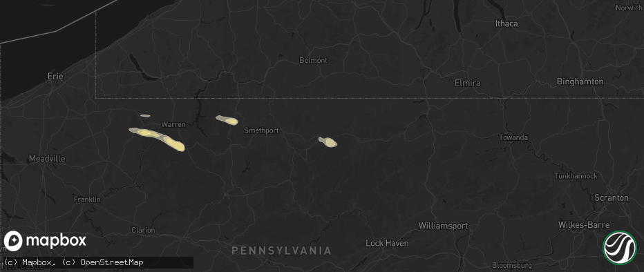 Hail map in Coudersport, PA on July 4, 2026