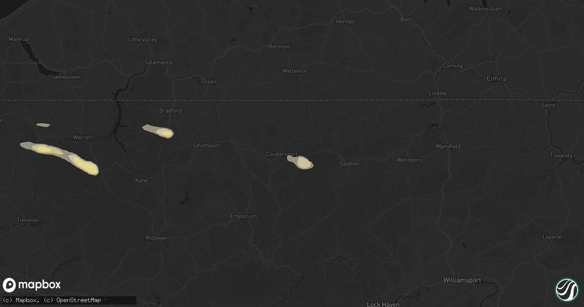 Hail map in Coudersport, PA on July 4, 2026