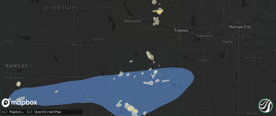 Hail map in Council Grove, KS on July 4, 2026