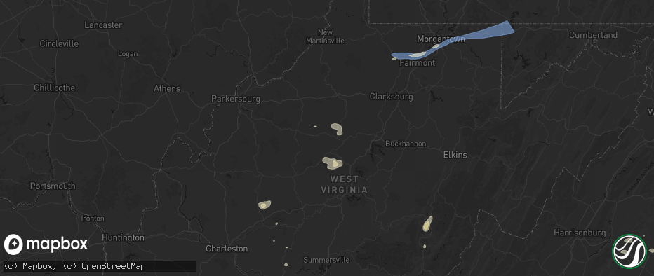 Hail map in Coxs Mills, WV on July 4, 2026