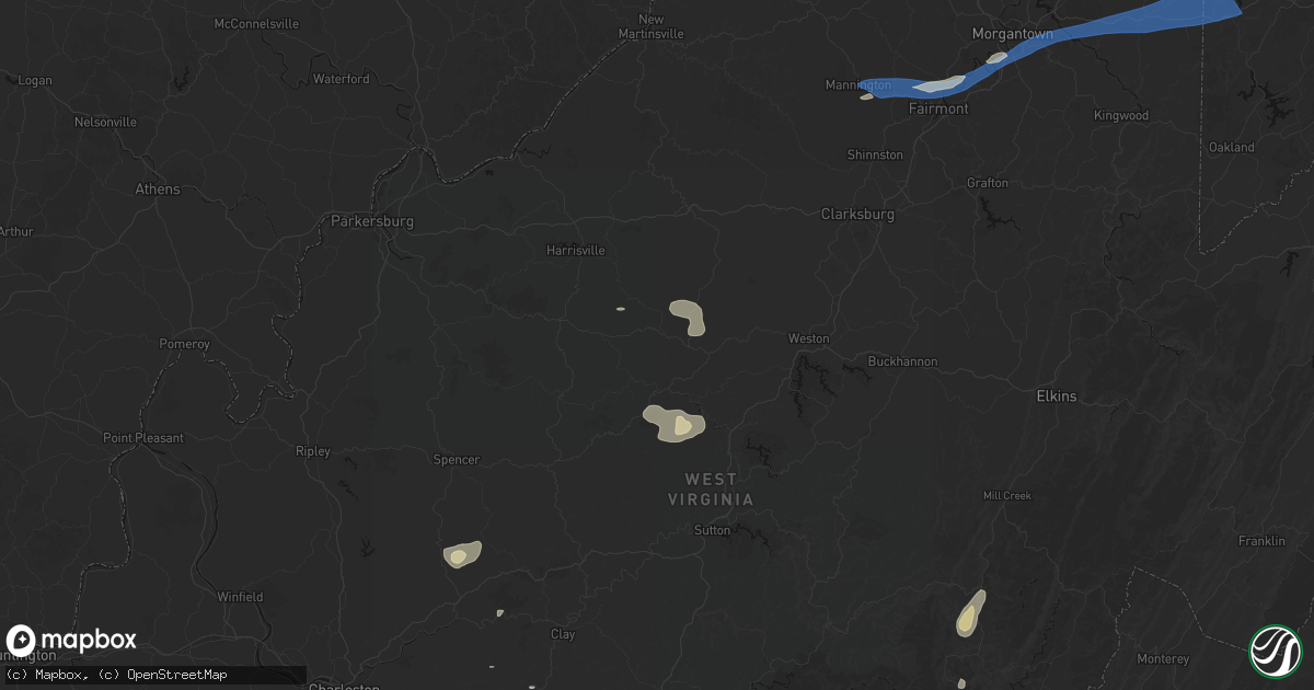 Hail map in Coxs Mills, WV on July 4, 2026
