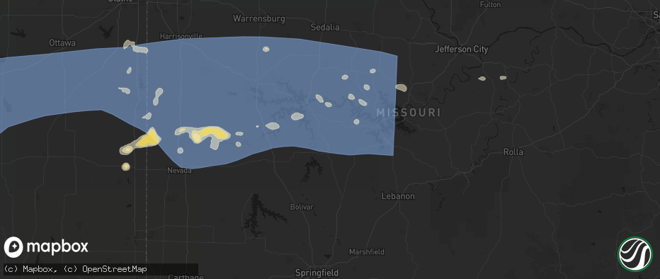 Hail map in Cross Timbers, MO on July 4, 2026