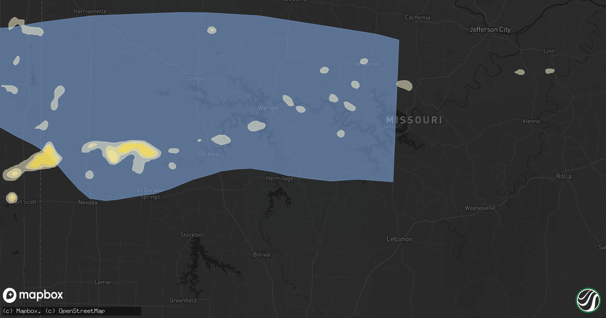 Hail map in Cross Timbers, MO on July 4, 2026