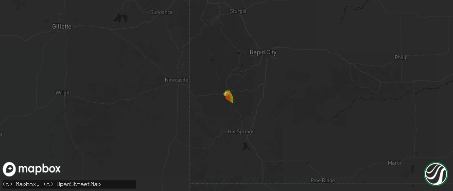 Hail map in Custer, SD on July 4, 2026