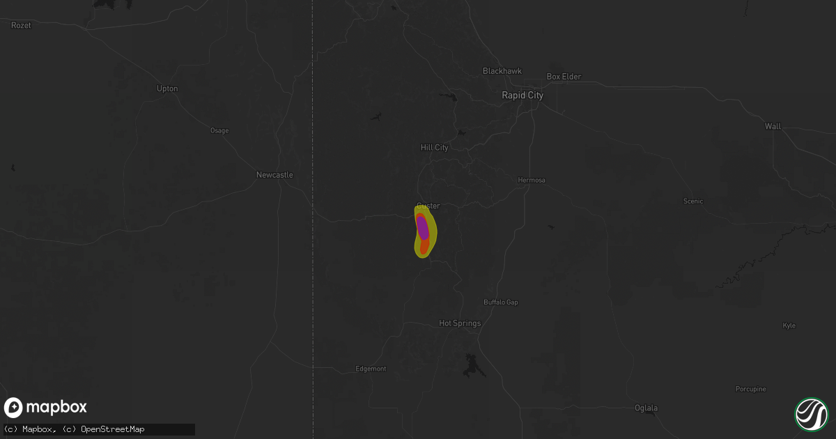 Hail map in Custer, SD on July 4, 2026