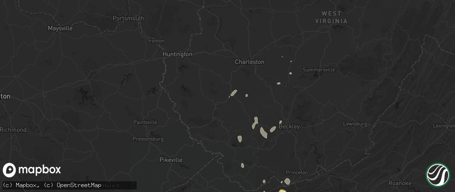 Hail map in Danville, WV on July 4, 2026