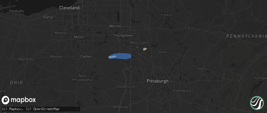 Hail map in Darlington, PA on July 4, 2026
