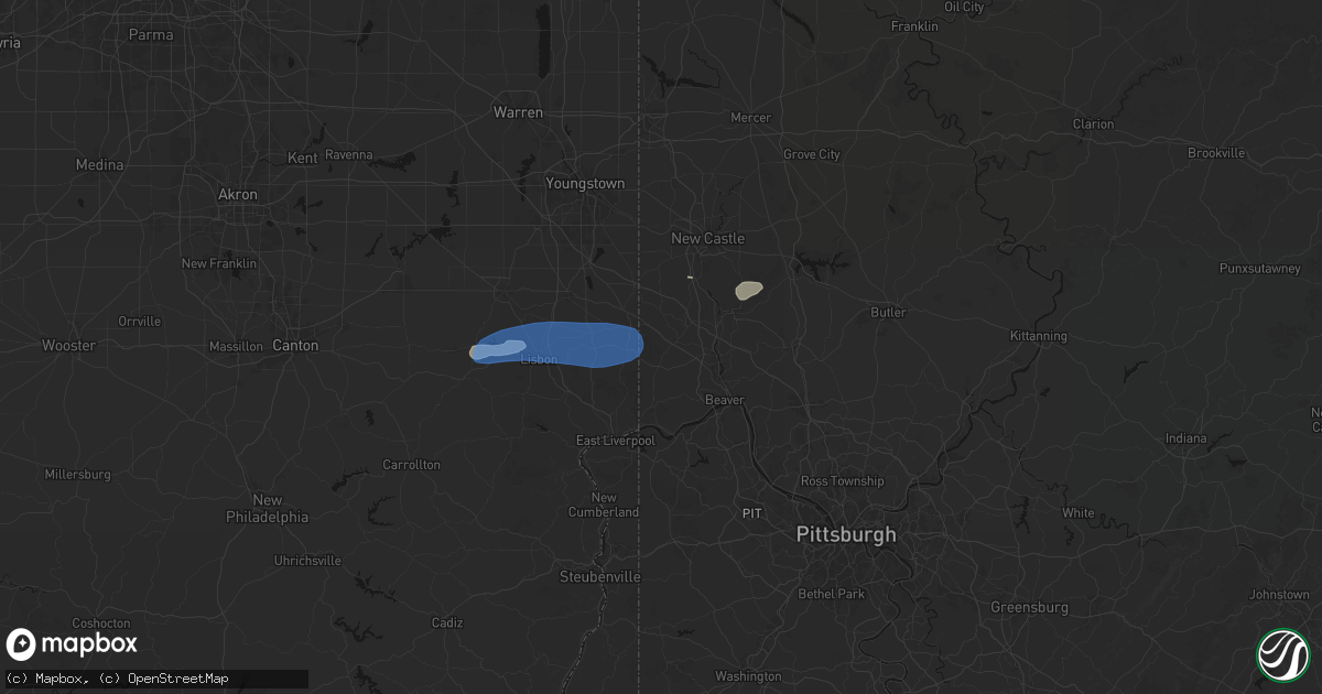 Hail map in Darlington, PA on July 4, 2026