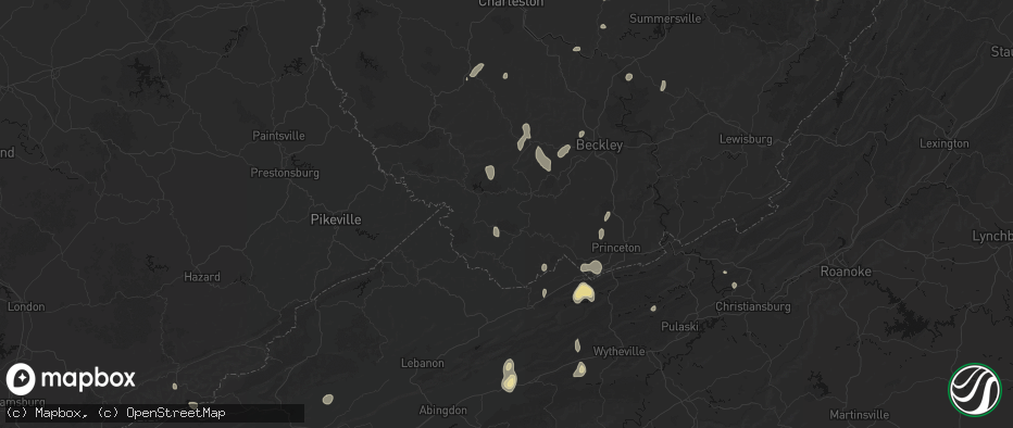 Hail map in Davy, WV on July 4, 2026