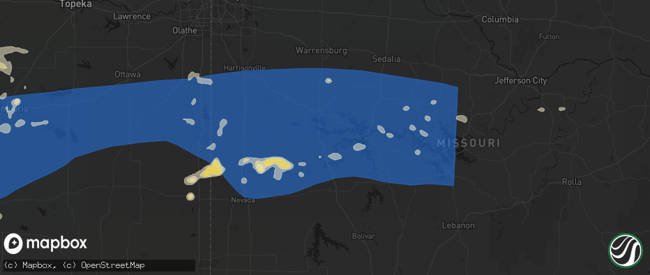 Hail map in Deepwater, MO on July 4, 2026