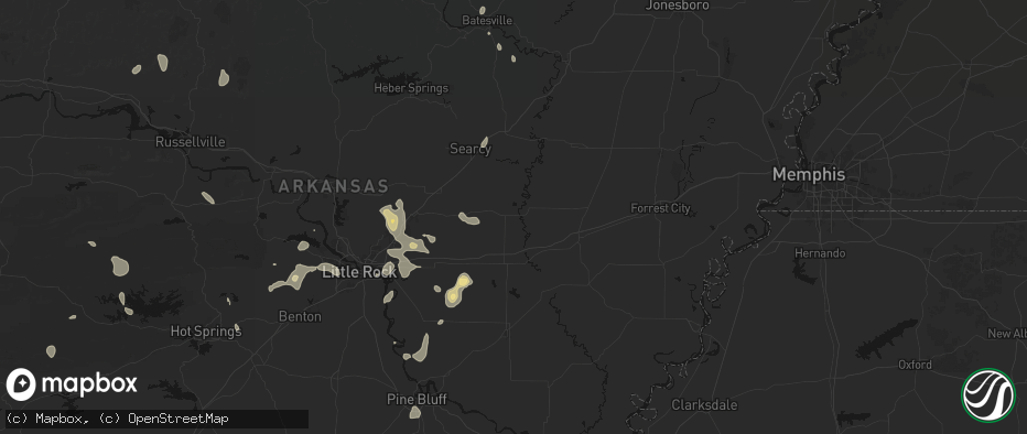 Hail map in Des Arc, AR on July 4, 2026