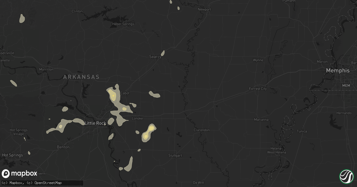 Hail map in Des Arc, AR on July 4, 2026