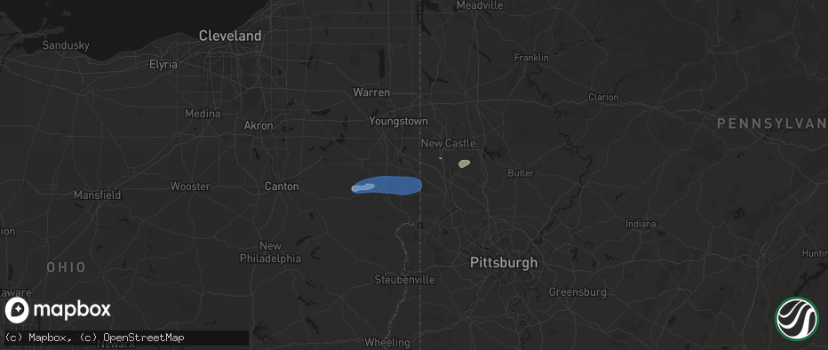 Hail map in East Palestine, OH on July 4, 2026