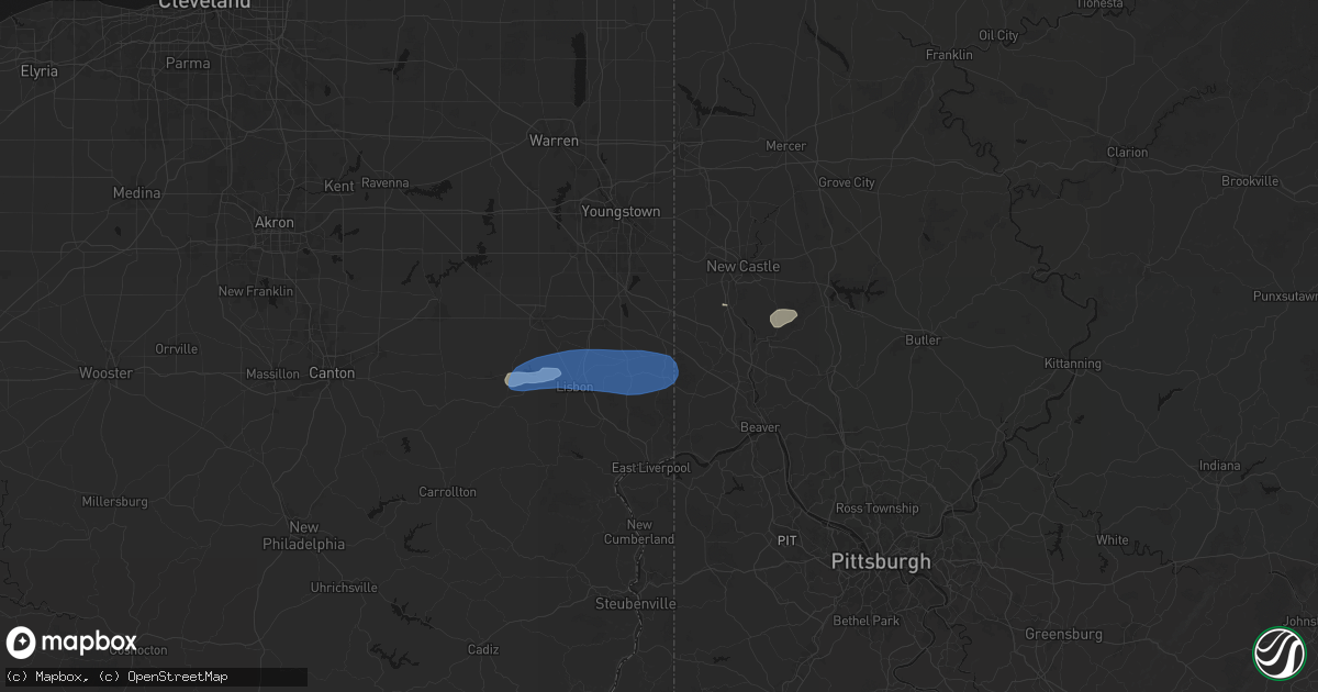 Hail map in East Palestine, OH on July 4, 2026