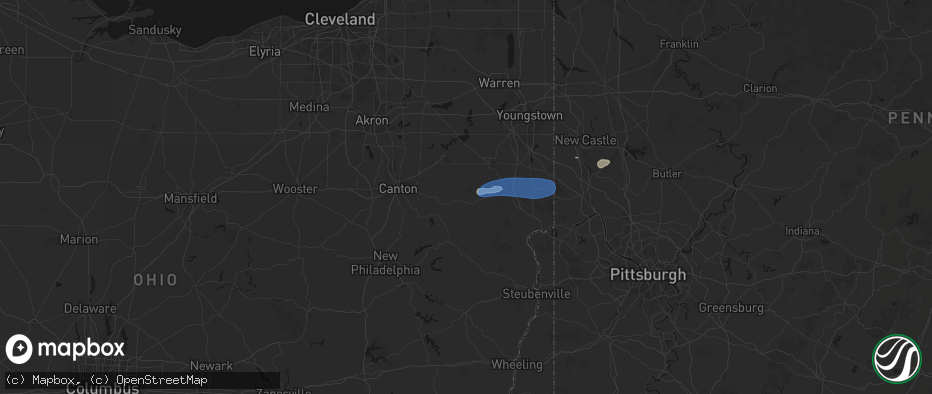Hail map in East Rochester, OH on July 4, 2026
