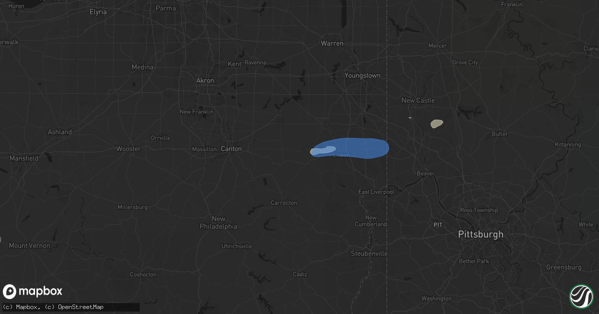 Hail map in East Rochester, OH on July 4, 2026