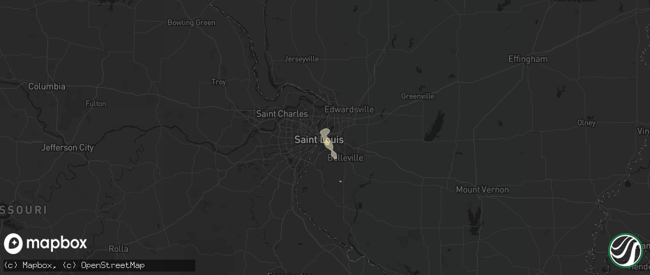 Hail map in East Saint Louis, IL on July 4, 2026