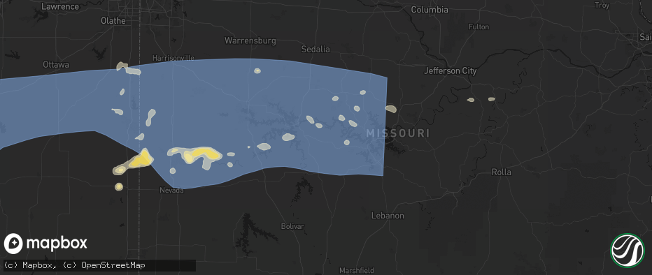Hail map in Edwards, MO on July 4, 2026