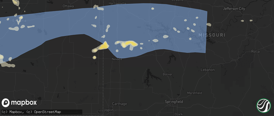 Hail map in El Dorado Springs, MO on July 4, 2026