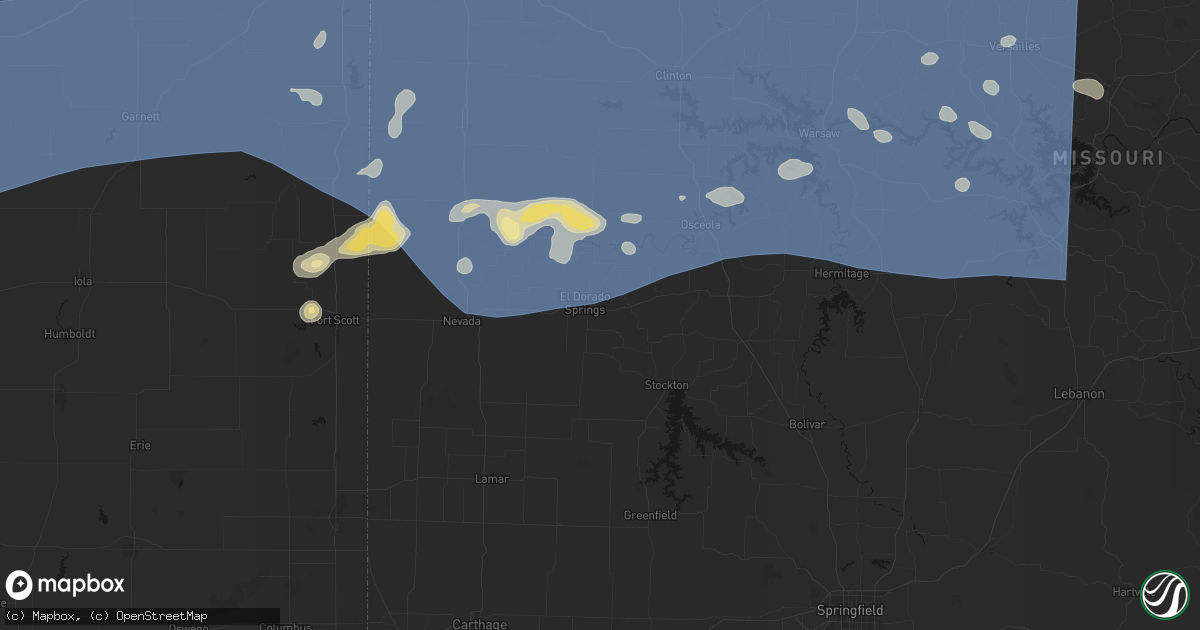 Hail map in El Dorado Springs, MO on July 4, 2026