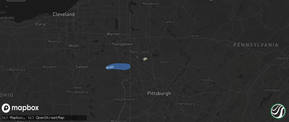 Hail map in Ellwood City, PA on July 4, 2026