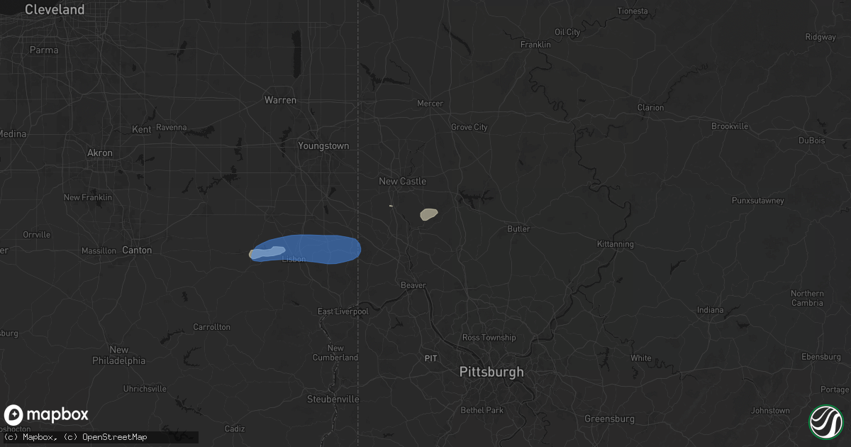 Hail map in Ellwood City, PA on July 4, 2026