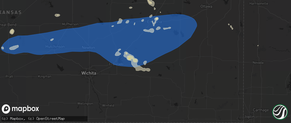Hail map in Eureka, KS on July 4, 2026