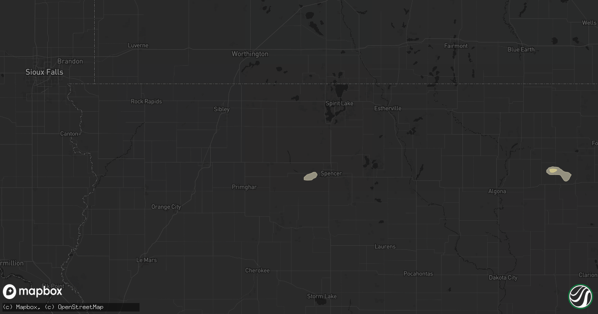 Hail map in Everly, IA on July 4, 2026