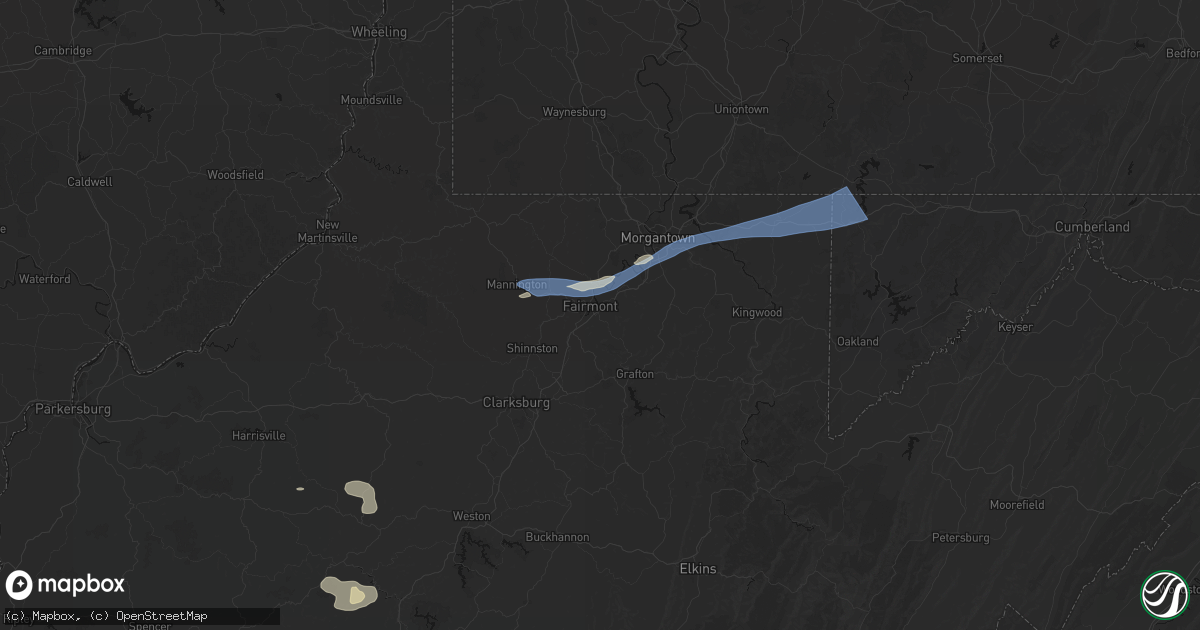 Hail map in Fairmont, WV on July 4, 2026