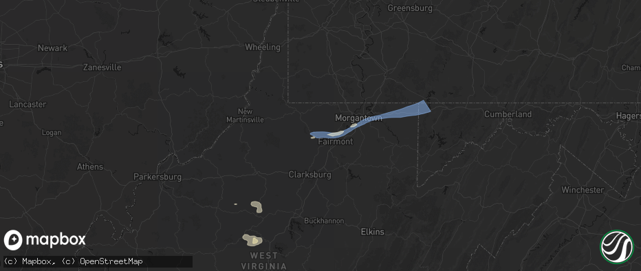 Hail map in Farmington, WV on July 4, 2026