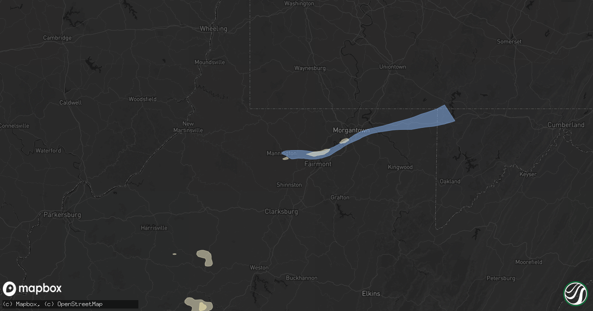 Hail map in Farmington, WV on July 4, 2026